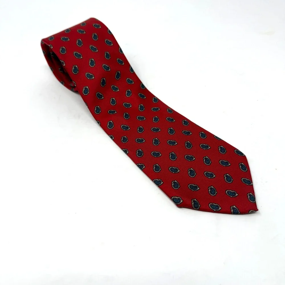 The Squire Mens Shop 100% Silk Paisley‎ Tie Burgundy Blue Yellow Handmade Italy